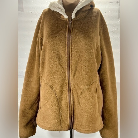 FAUX SUEDE HOODED JACKET WITH FUR LINING INSIDE SIZE L(12/14) - Picture 1 of 6